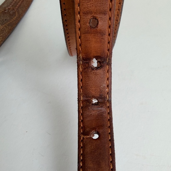 Vintage Tony Lama Brown Leather Belt with Silver Buckle  size 36